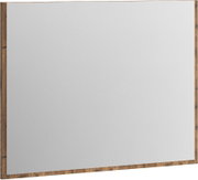 Großes rechteckiges Wandspiegel-Panel mit breitem Holzrahmen in Naturholzoptik, frontal aus leichter Untersicht fotografiert