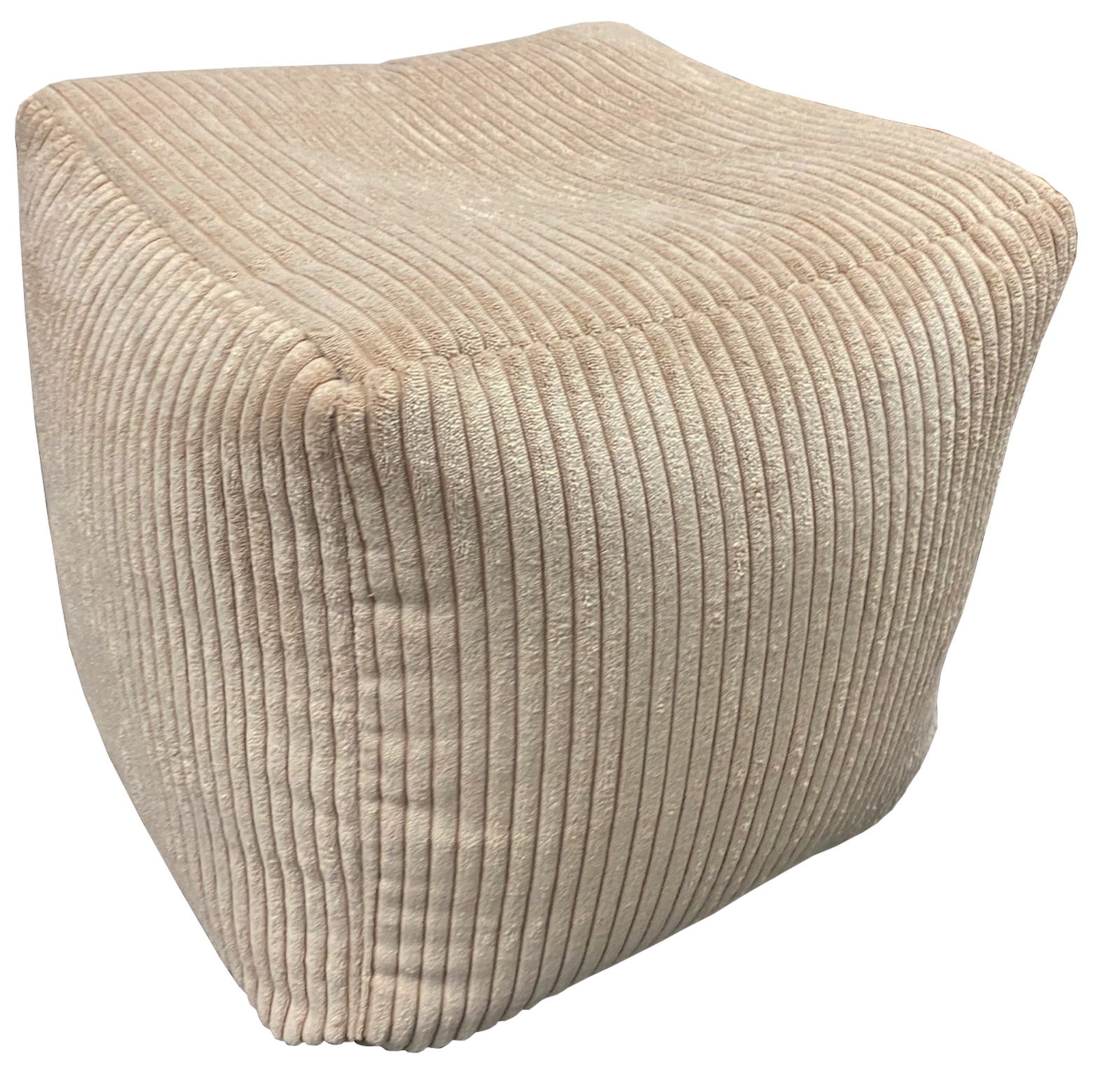 Beiger Sitzhocker mit gerippter Oberfläche, seitliche Perspektive