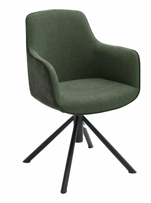 Novel Sessel RIALTO Moderner grüner Sessel mit Armlehnen und schwarzem Metallgestell, seitliche Perspektive