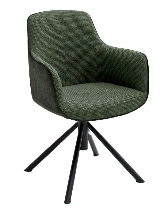 Novel Sessel RIALTO Moderner grüner Sessel mit Armlehnen und schwarzem Metallgestell, seitliche Perspektive