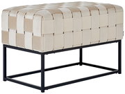 Hockerbank mit geflochtenem Stoff in Beige- und Cremetönen, seitliche Perspektive