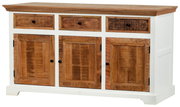 Rustikales Sideboard aus Holz mit drei Schubladen und drei Türen, Vorderansicht
