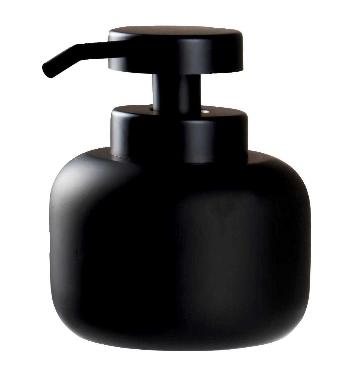 Schwarzer Seifenspender Dahlia in moderner, minimalistischer Form, seitliche Perspektive