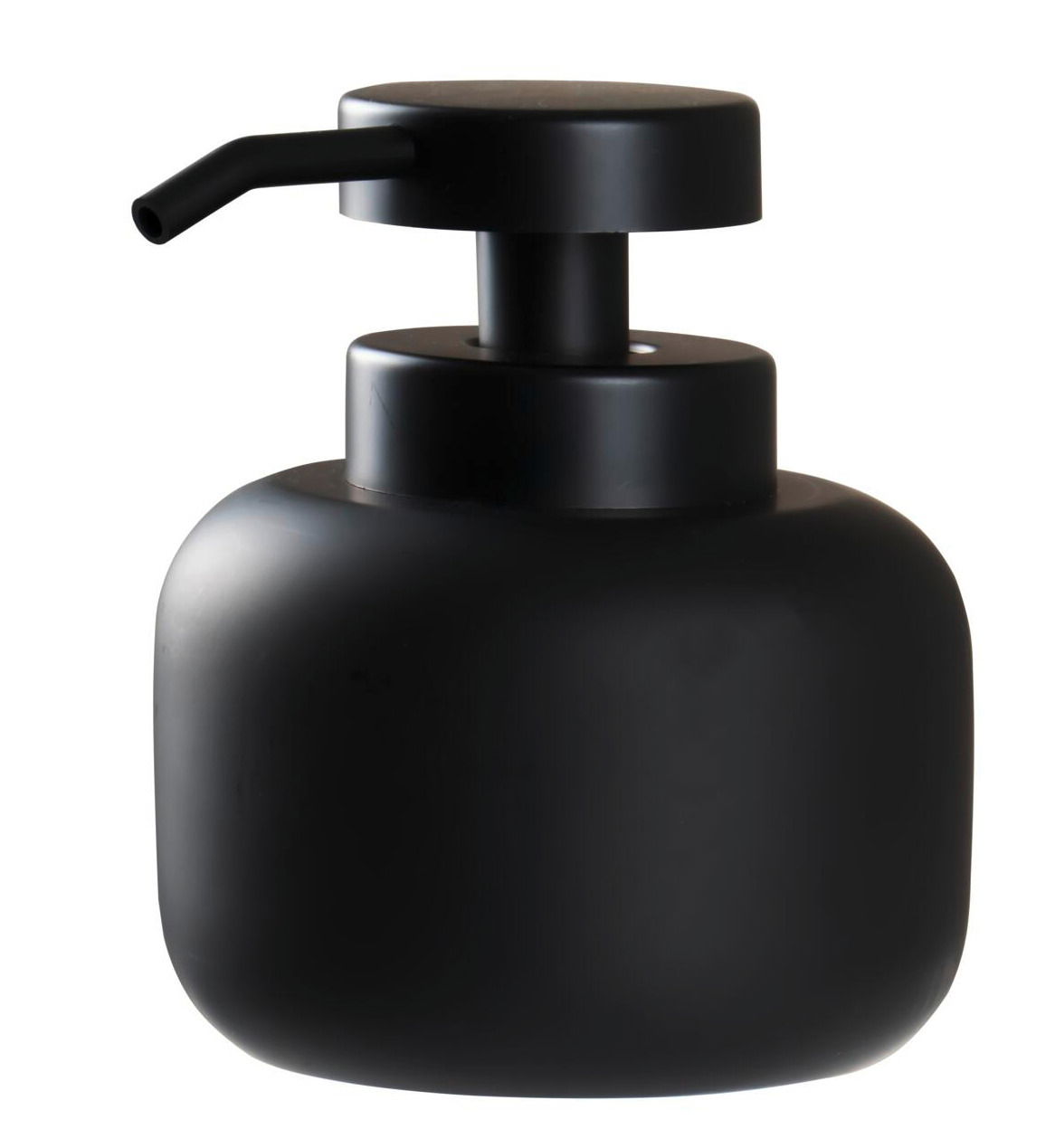 Schwarzer Seifenspender Dahlia in moderner, minimalistischer Form, seitliche Perspektive