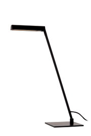Moderne zwarte tafel- of bureaulamp met een slank, minimalistisch ontwerp, gezien vanaf de zijkant