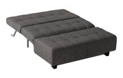 Graues Faltbett in ausgeklappter Position, seitliche Perspektive