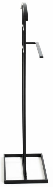 Seitliche Ansicht eines modernen, schwarzen Herrendieners mit minimalistischem Design.