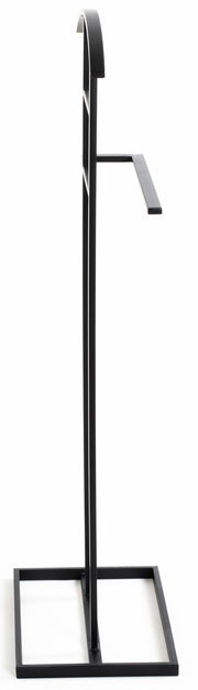 Seitliche Ansicht eines modernen, schwarzen Herrendieners mit minimalistischem Design.