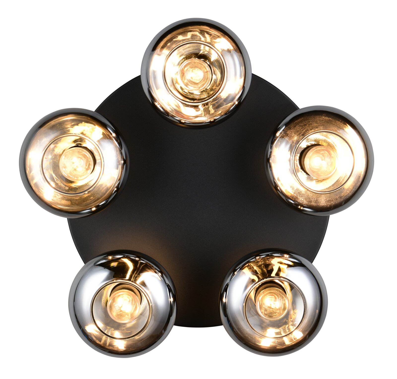 Reality Leuchten Plafondlamp DIVINA Plafondlamp met vijf brandende lampen in een cirkelvormige opstelling, gezien van onderaf