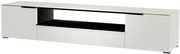 Weißes XL TV-Lowboard mit offenem Fach und zwei Türen, seitliche Perspektive