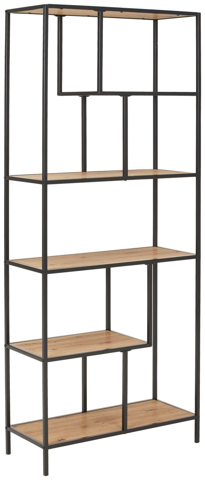 XORA Regal (hoch) ROCKY Hohes Regal mit schwarzem Metallrahmen und Holzböden, seitliche Perspektive