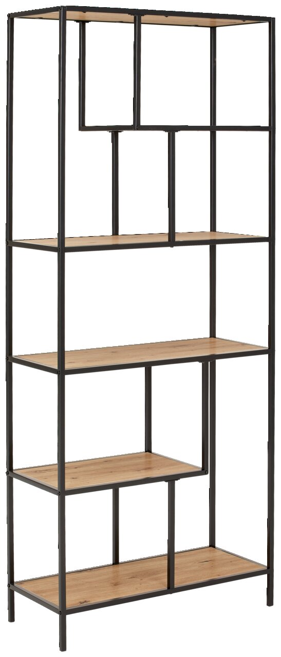 XORA Regal (hoch) ROCKY Hohes Regal mit schwarzem Metallrahmen und Holzböden, seitliche Perspektive