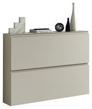 Moderne Garderobenset-Kommode in Beige mit Dekorationen, seitliche Perspektive