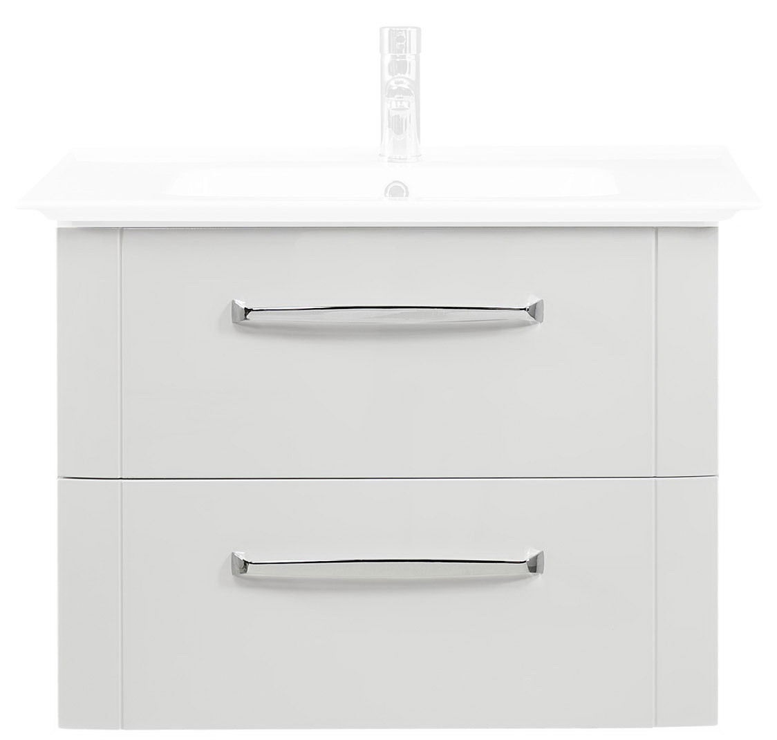 XORA Waschtischunterschrank SERIE 3006 Moderner Waschtischunterschrank mit zwei Schubladen und verchromten Griffen, Frontalansicht