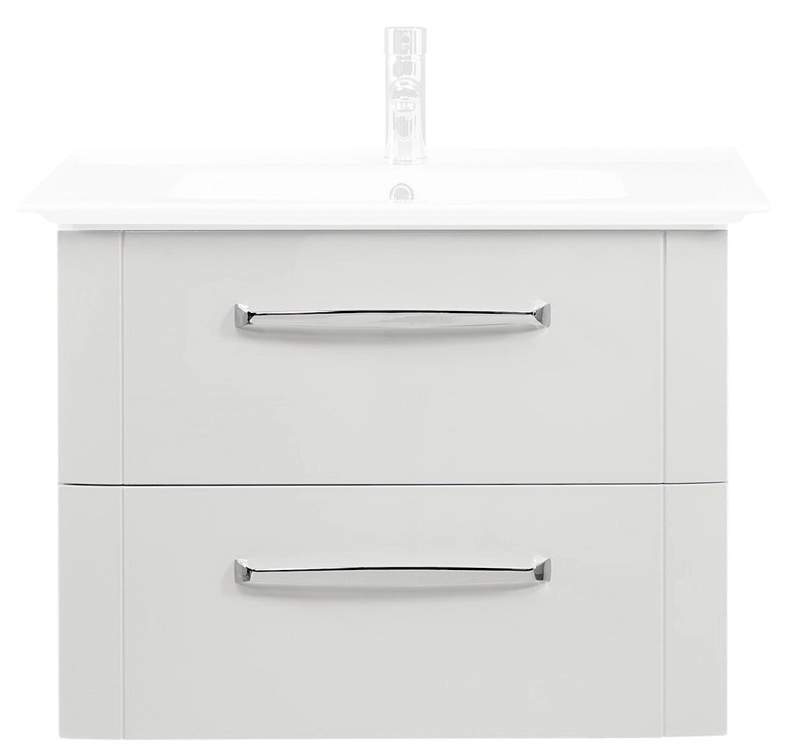 XORA Waschtischunterschrank SERIE 3006 Moderner Waschtischunterschrank mit zwei Schubladen und verchromten Griffen, Frontalansicht