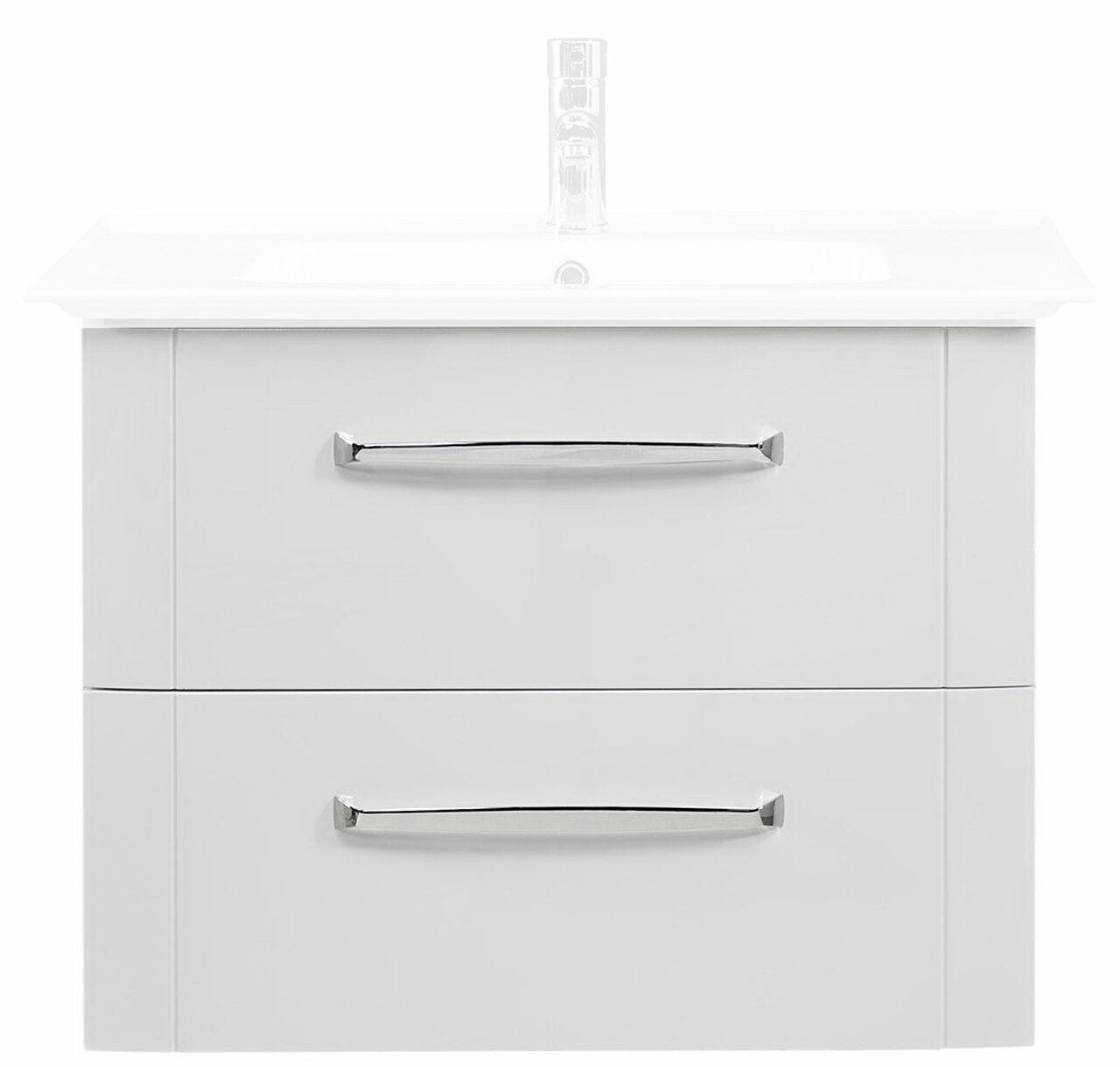 XORA Waschtischunterschrank SERIE 3006 Moderner Waschtischunterschrank mit zwei Schubladen und verchromten Griffen, Frontalansicht