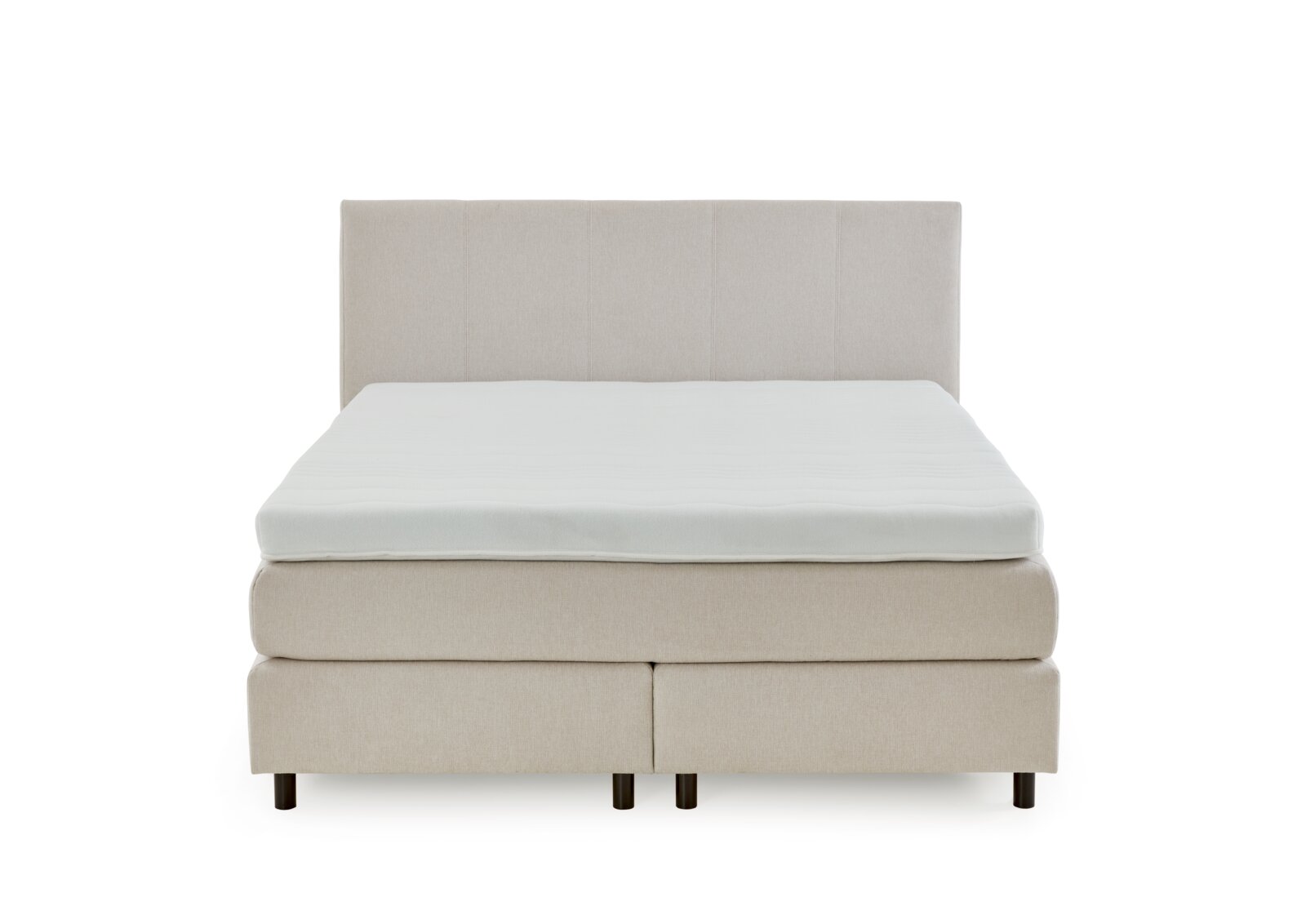 Boxspringbed in beige, vooraanzicht