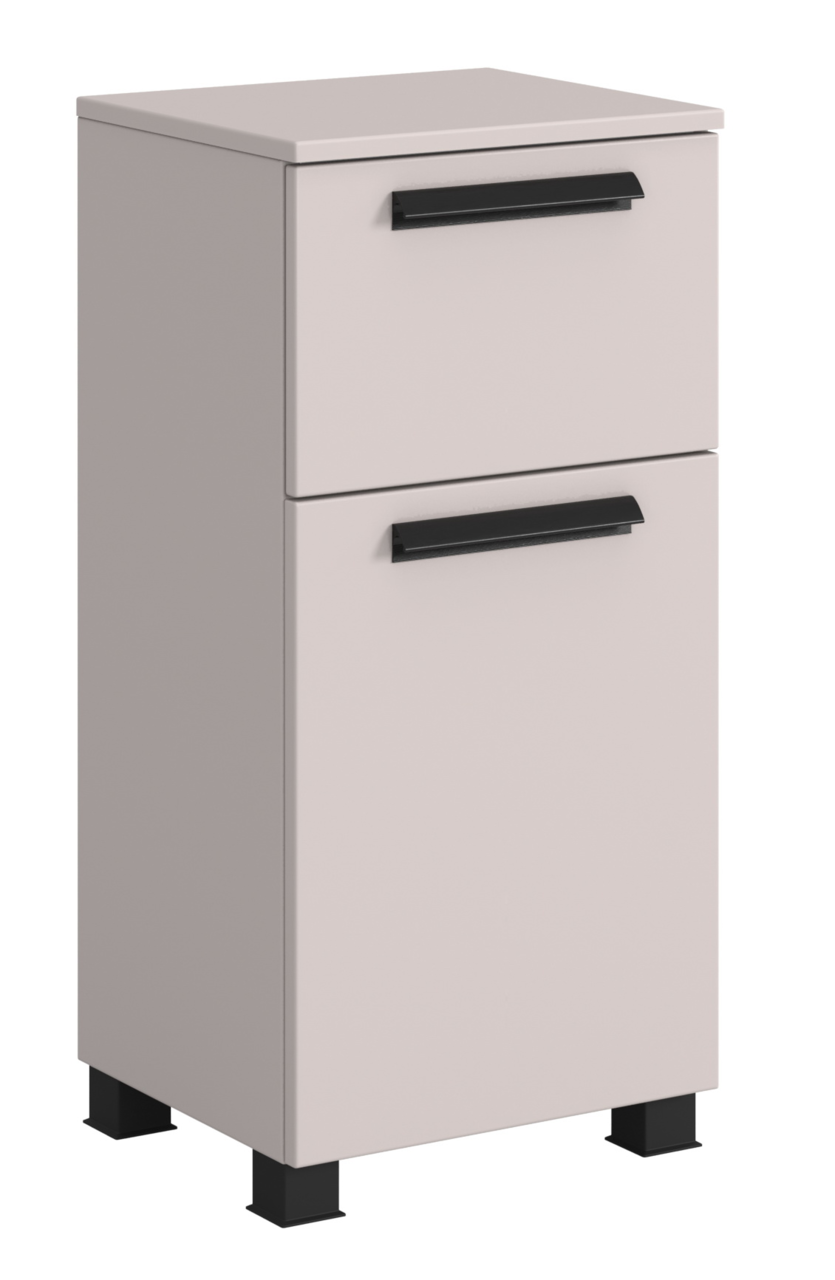 XORA Unterschrank VANNES Moderner Unterschrank mit zwei Schubladen, schwarze Griffe, seitliche Perspektive