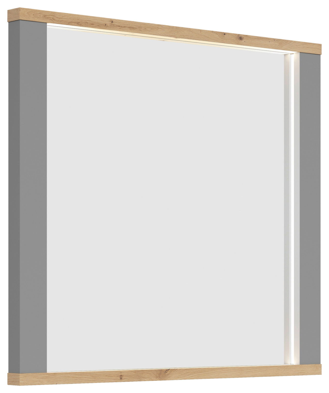 Moderner Spiegel mit Holzrahmen und seitlicher Perspektive