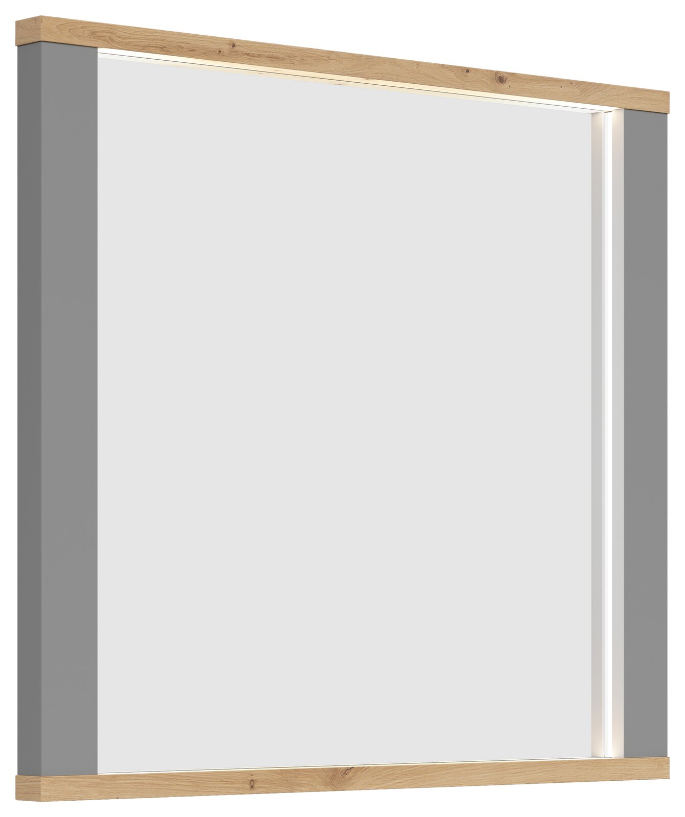 Moderner Spiegel mit Holzrahmen und seitlicher Perspektive