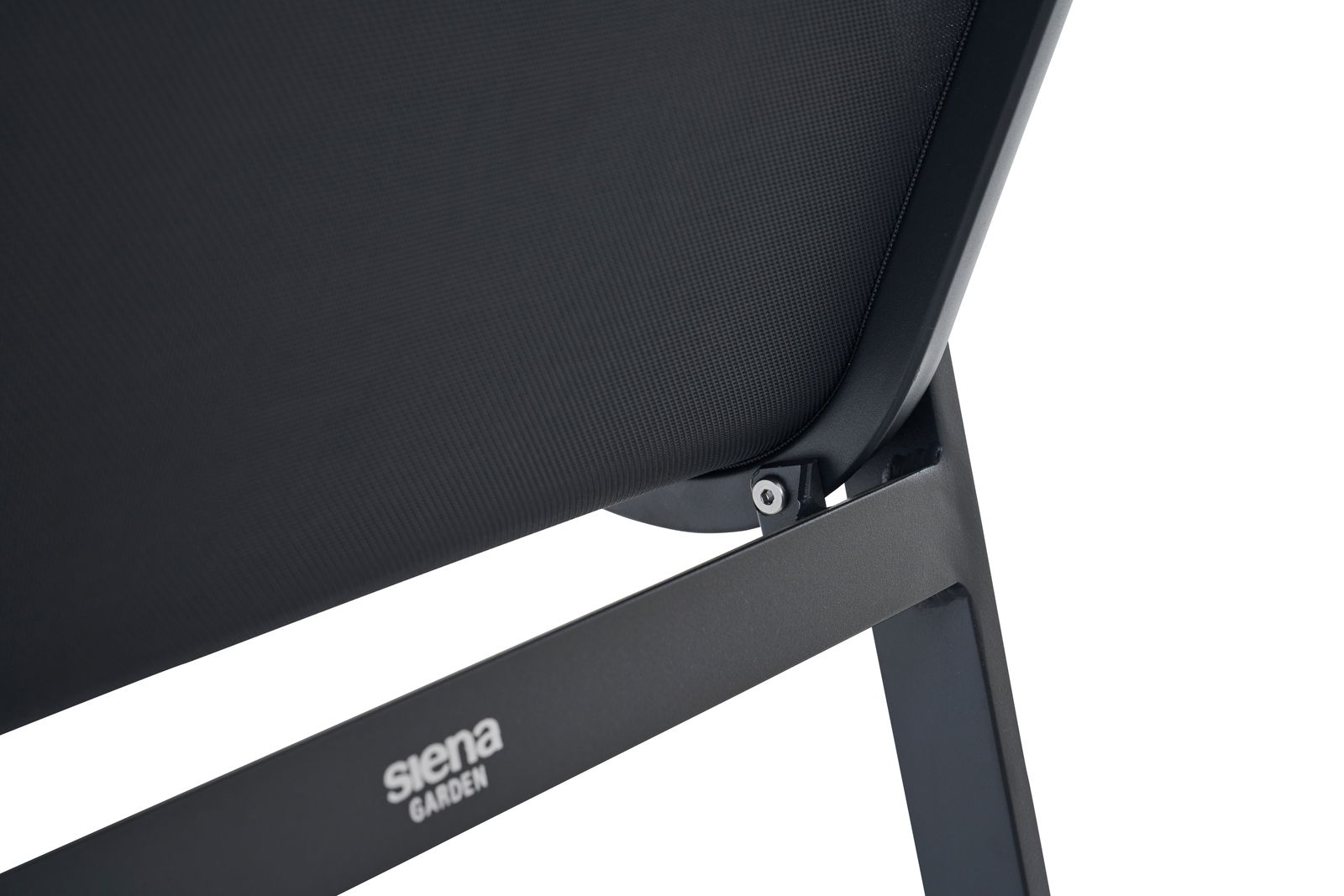 Rückansicht eines schwarzen Comfort Plus Stapelsessels von Siena Garden mit stabilem Metallrahmen.
