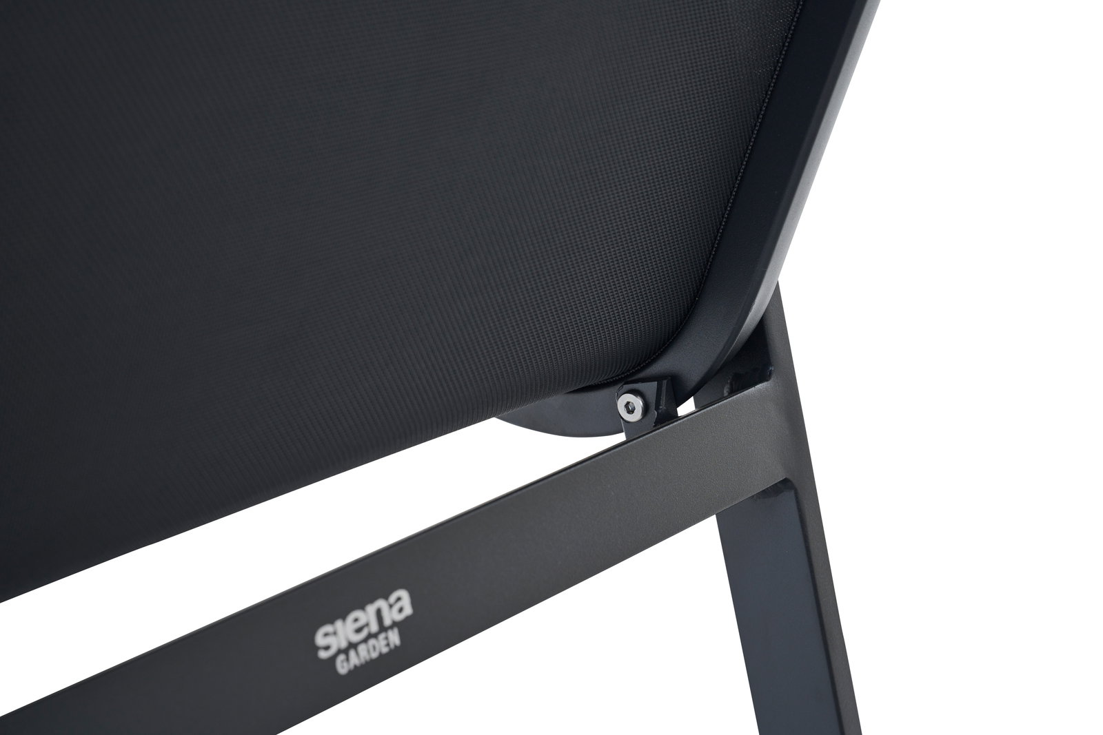 Rückansicht eines schwarzen Comfort Plus Stapelsessels von Siena Garden mit stabilem Metallrahmen.