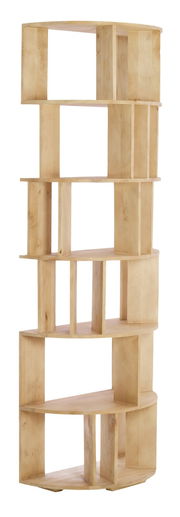 Holzregal mit mehreren offenen Fächern, aus hellem Holz gefertigt, in einer frontalen Perspektive.