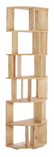 Houten plank met meerdere open vakken, gemaakt van licht hout, gezien van voren.