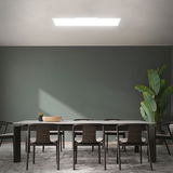 Deckenleuchte LED-Panel in einem modernen Esszimmer, Perspektive von unten