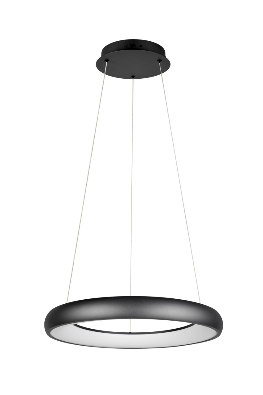 Moderne, runde Pendelleuchte Cardona von Trio Leuchten in schwarzem Design, seitliche Perspektive