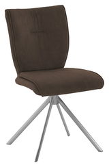 Moderner brauner Stuhl mit Metallbeinen, seitliche Perspektive