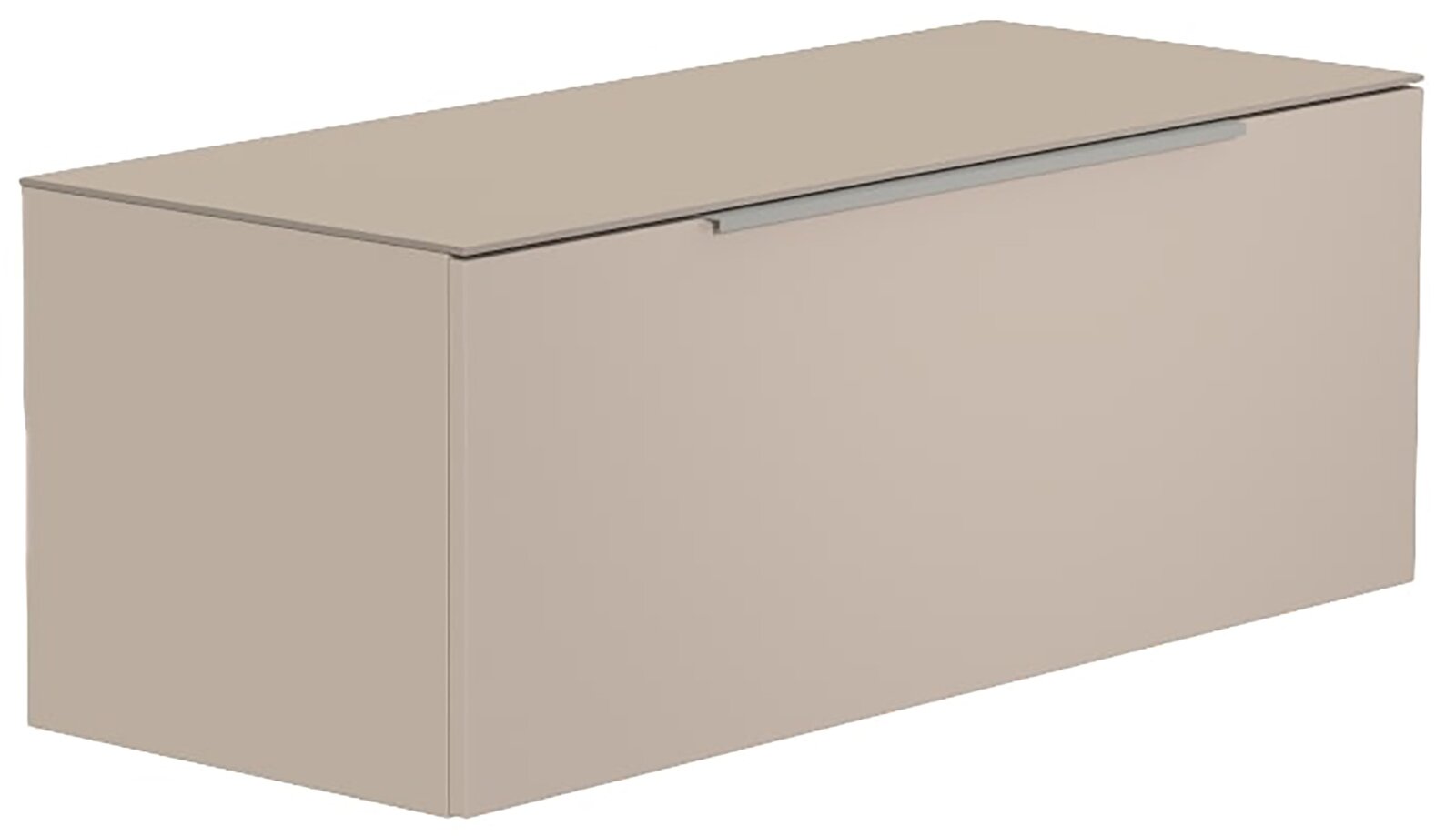 Moderano Hänge-Lowboard BORMIO Beigefarbenes Hänge-Lowboard mit glatter Oberfläche und silbernem Griff, seitliche Perspektive