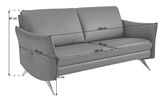 Graues 2,5-Sitzer-Sofa mit modernen Metallfüßen, seitliche Perspektive, Maße: 198 cm Breite, 95 cm Tiefe, 87 cm Höhe.