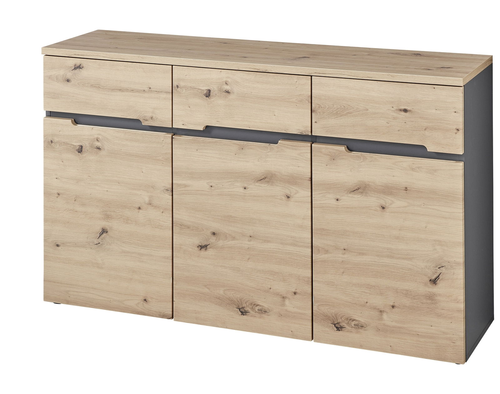 Holz-Sideboard mit drei Schubladen und drei Türen, Frontansicht