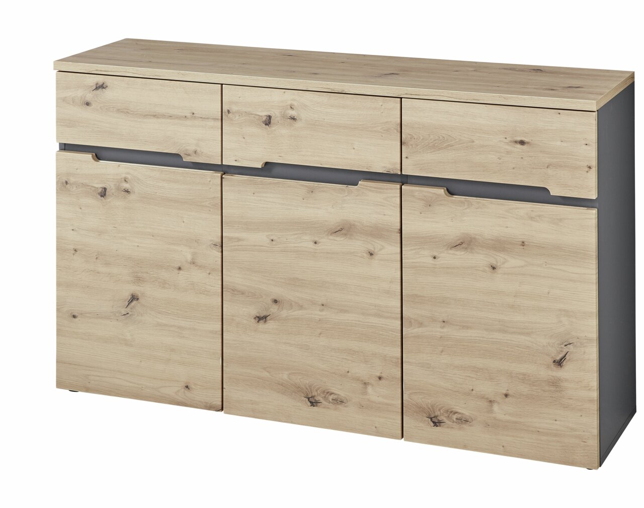 Voleo Sideboard DETROIT Holz-Sideboard mit drei Schubladen und drei Türen, Frontansicht