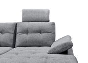 Graues Ecksofa DURBAN mit verstellbarer Kopfstütze und Armlehne, seitliche Perspektive