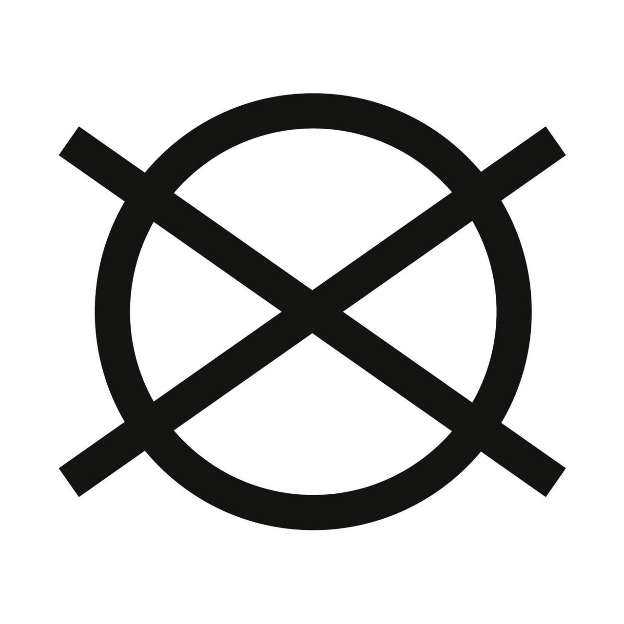 Symbol für nicht chemisch reinigen, schwarze Linien auf weißem Hintergrund, Vorderansicht