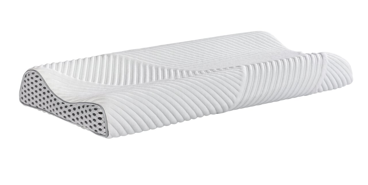 Nackenstützkissen MINI in seitlicher Perspektive mit ergonomischem Design und atmungsaktiver Oberfläche.