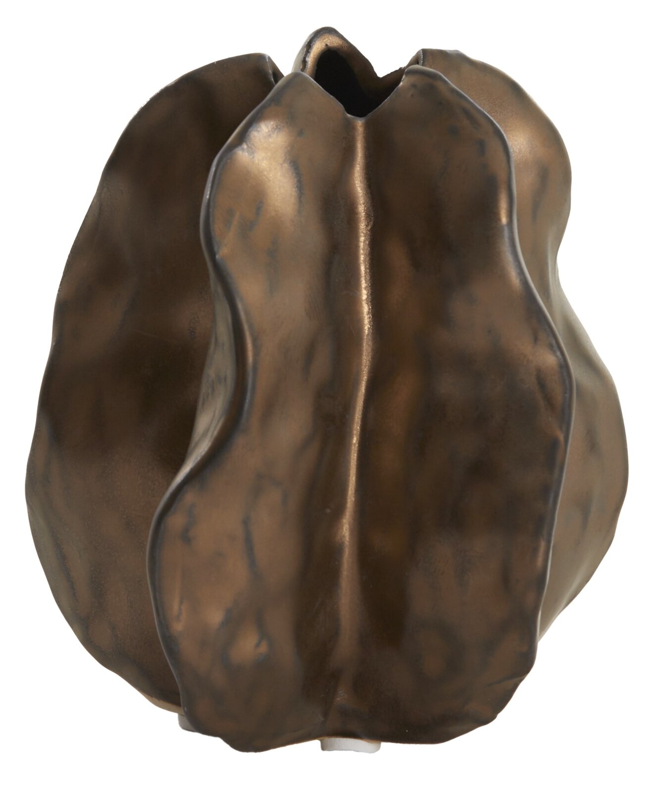 Bronzefarbene Vase mit organischer, wellenförmiger Struktur, seitliche Perspektive