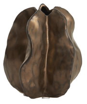 Bronzefarbene Vase mit organischer, wellenförmiger Struktur, seitliche Perspektive