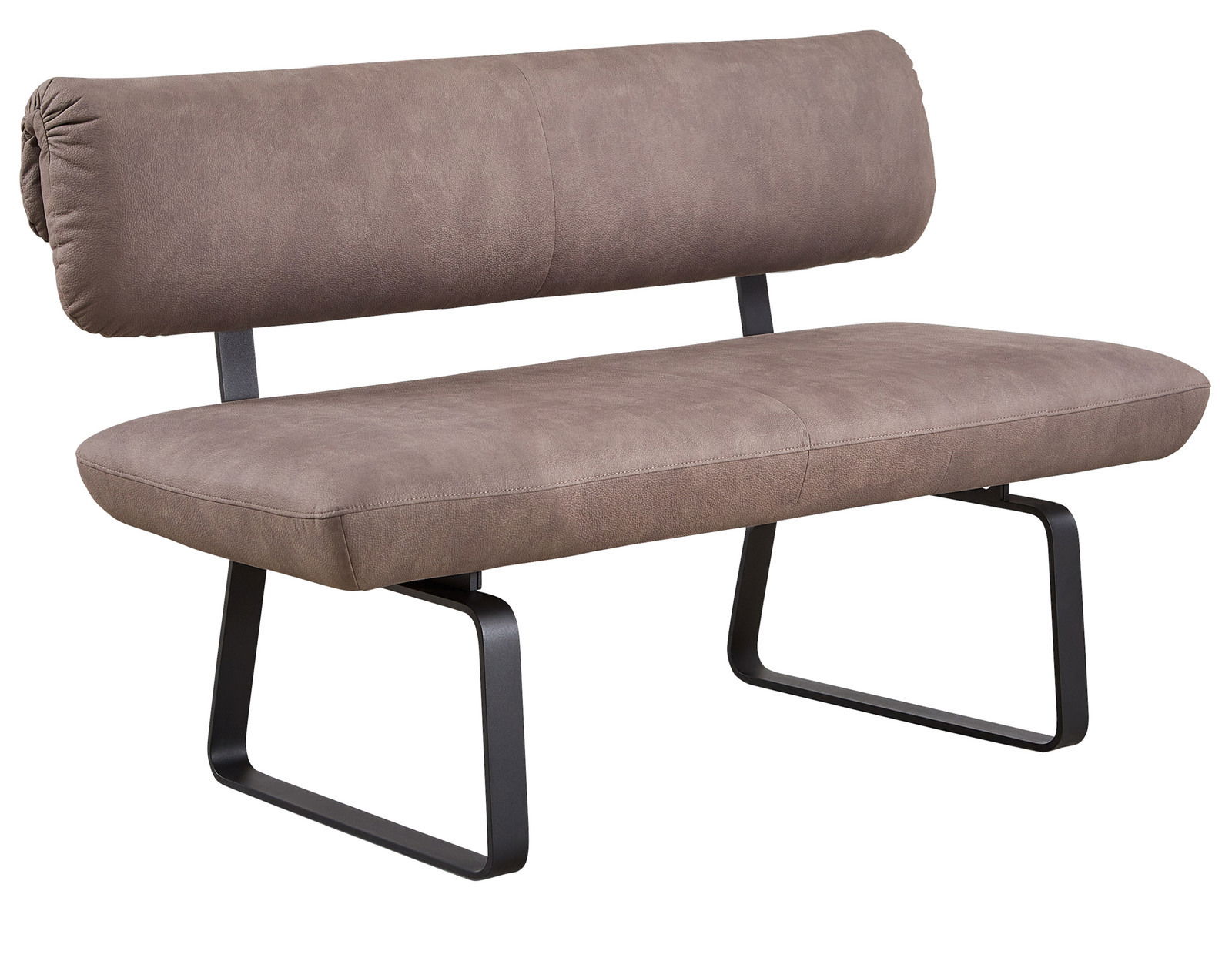 Venjakob Sitzbank 140cm P-7-IMPULS Sitzbank 140cm Venjakob P-7-IMPULS in braunem Stoff mit schwarzem Metallgestell, seitliche Perspektive