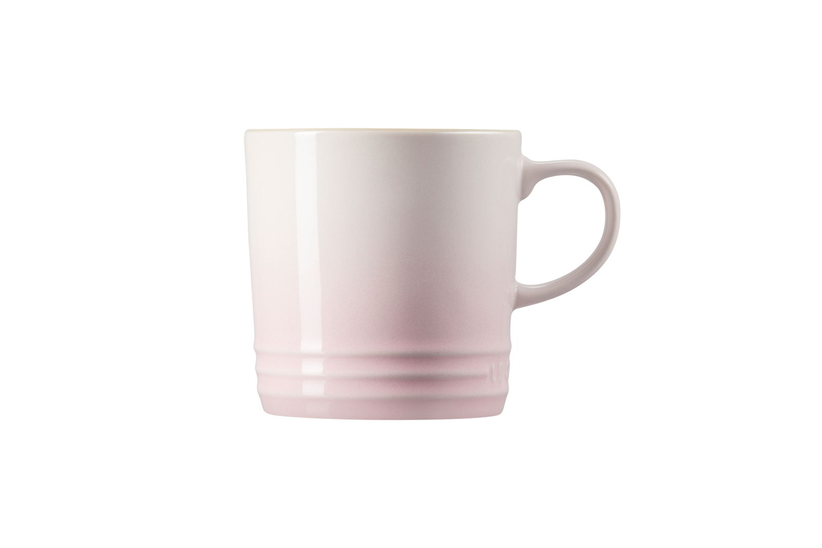 Rosa Becher mit Henkel, seitliche Ansicht