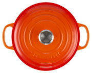 Runder Bräter 28cm in Ofenrot von oben mit zwei Griffen