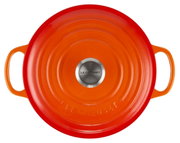 Runder Bräter 28cm in Ofenrot von oben mit zwei Griffen
