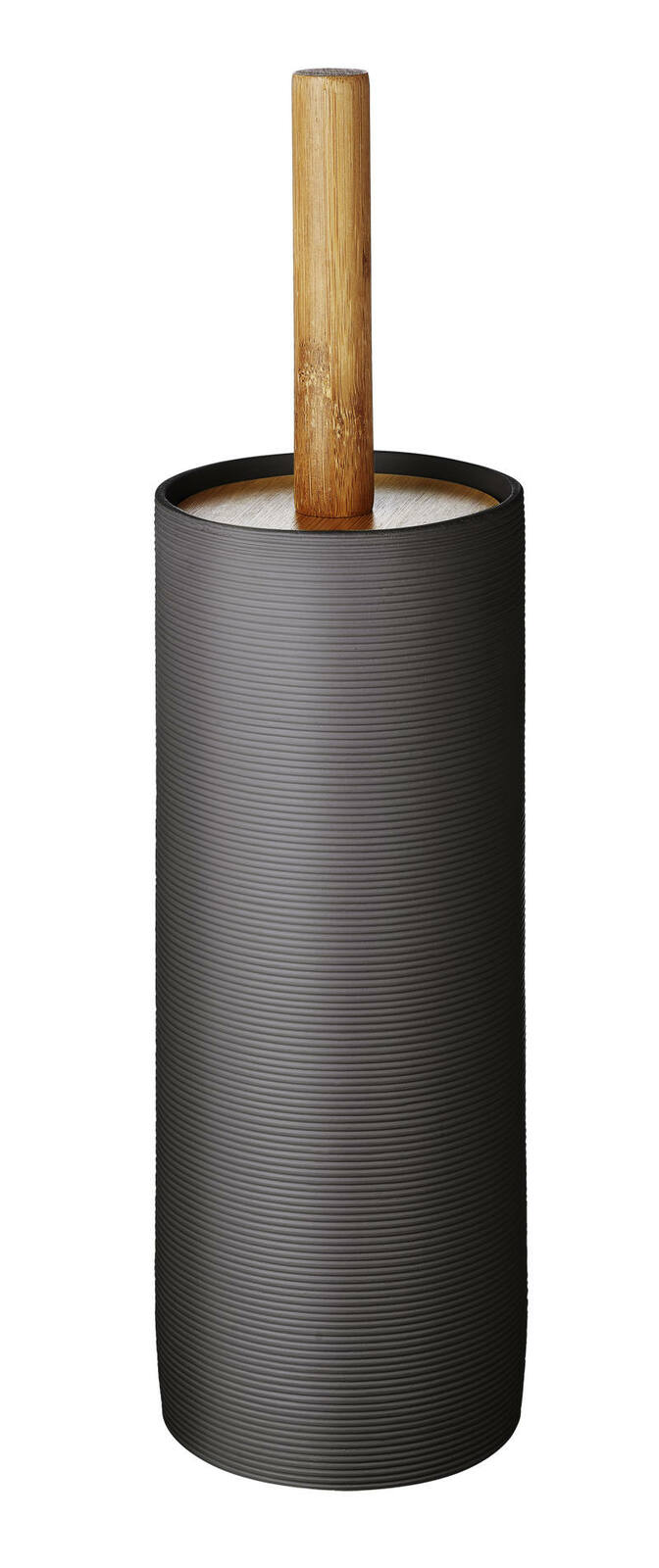 WC-Bürstengarnitur in Anthrazit mit Holzgriff, seitliche Perspektive