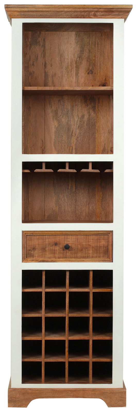 Barschrank aus Holz mit Regalen, Schublade und Weinregal, Frontalansicht