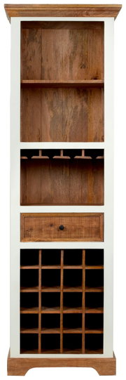 Houten barkast met planken, lade en wijnrek, vooraanzicht