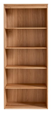 Frontale Ansicht eines hölzernen Aktenregals mit fünf Regalböden.