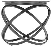 Moderner Beistelltisch mit schwarzem, verschlungenem Metallgestell, seitliche Perspektive