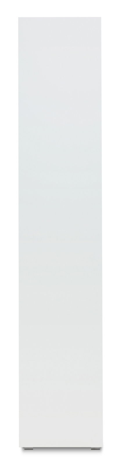 Frontansicht einer weißen Vitrine mit schlichtem Design.